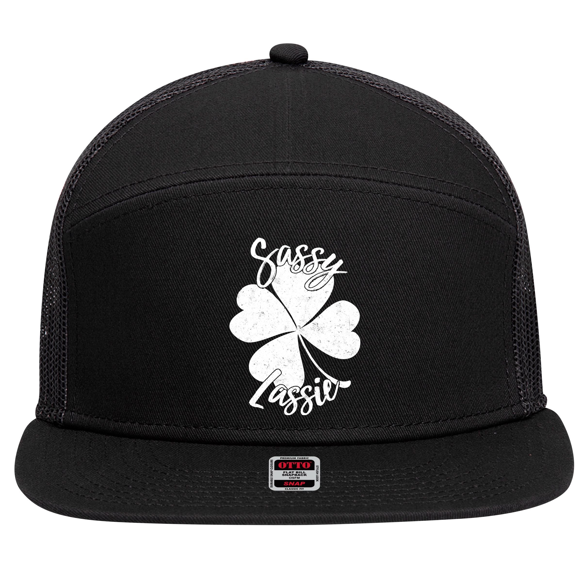 Sassy Lassie Irish Clover St. Patrick's Day 7 Panel Mesh Trucker Snapback Hat