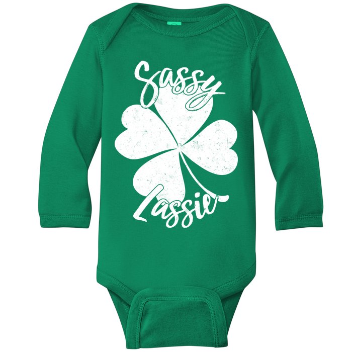 Sassy Lassie Irish Clover St. Patrick's Day Baby Long Sleeve Bodysuit