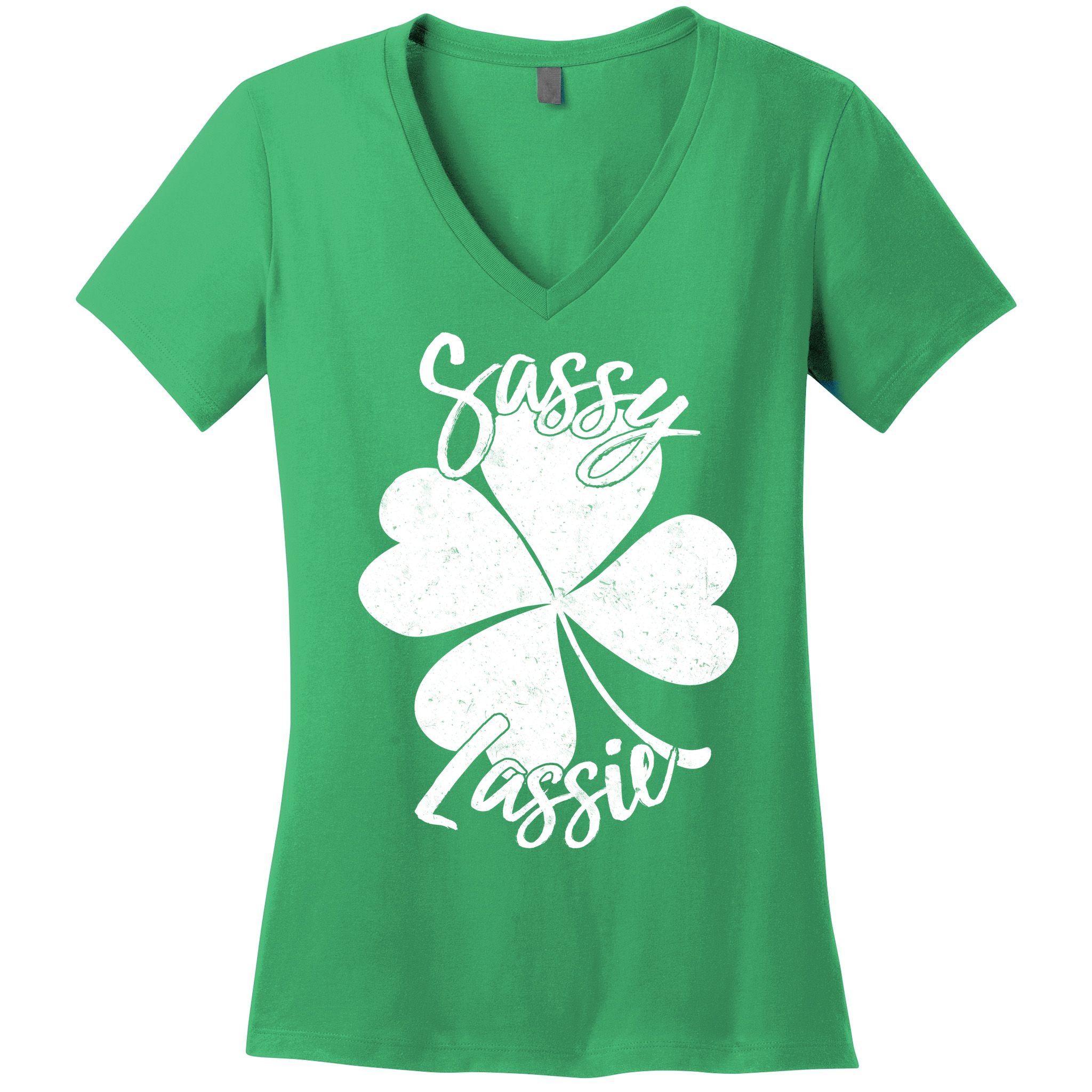 Sassy Lassie Irish Clover St. Patrick's Day Women's V-Neck T-Shirt