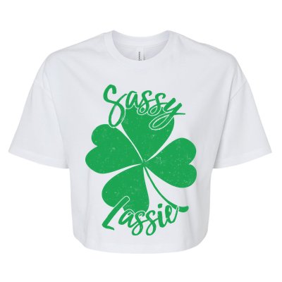 Sassy Lassie Irish Clover St. Patrick's Day Bella+Canvas Jersey Crop Tee