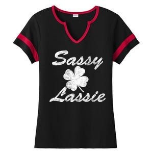 Sassy Lassy Irish Clover St. Patricks Day Ladies Halftime Notch Neck Tee