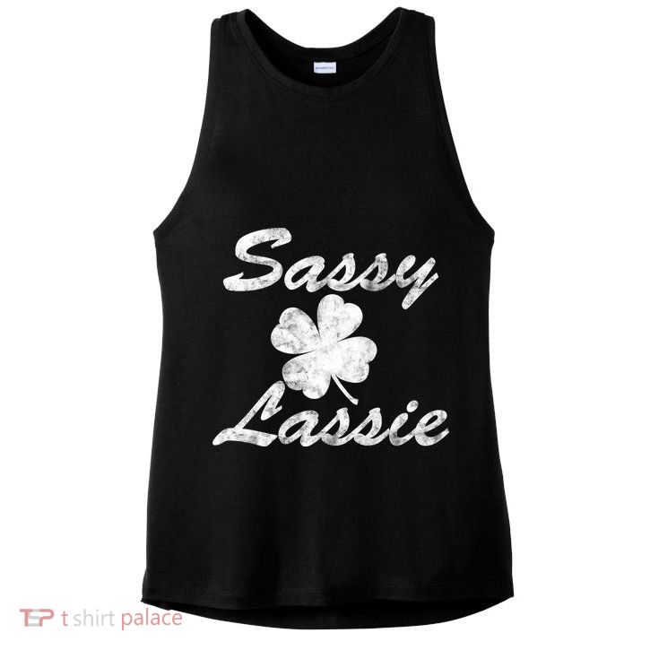 Sassy Lassy Irish Clover St. Patricks Day Ladies PosiCharge Tri-Blend Wicking Tank