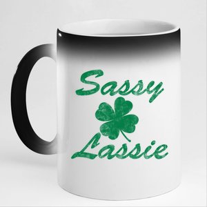 Sassy Lassy Irish Clover St. Patricks Day 11oz Black Color Changing Mug