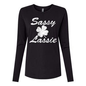 Sassy Lassy Irish Clover St. Patricks Day Womens Cotton Relaxed Long Sleeve T-Shirt