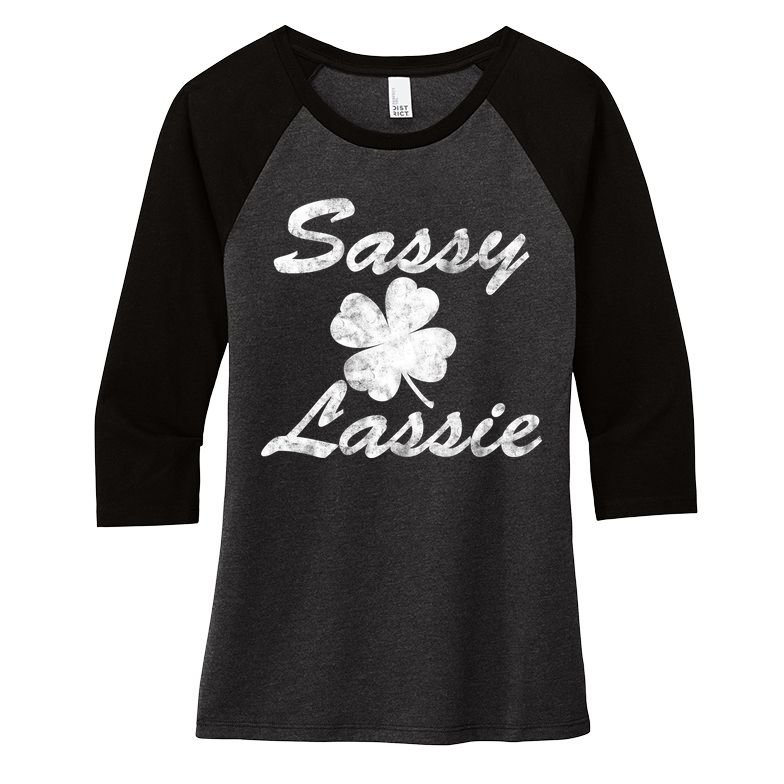Sassy Lassy Irish Clover St. Patricks Day Women's Tri-Blend 3/4-Sleeve Raglan Shirt