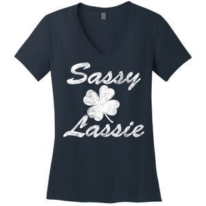 Sassy Lassy Irish Clover St. Patricks Day Women's V-Neck T-Shirt