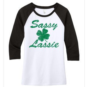 Sassy Lassy Irish Clover St. Patricks Day Women's Tri-Blend 3/4-Sleeve Raglan Shirt