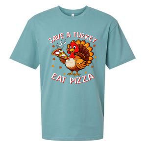 Save A Turkey Eat Pizza Funny Turkey Foodie Thanksgiving Sueded Cloud Jersey T-Shirt