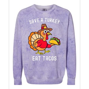 Save a Turkey Eat Tacos Mexican Funny Thanksgiving Colorblast Crewneck Sweatshirt