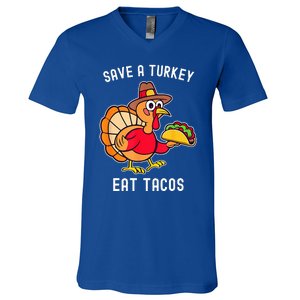 Save a Turkey Eat Tacos Mexican Funny Thanksgiving V-Neck T-Shirt