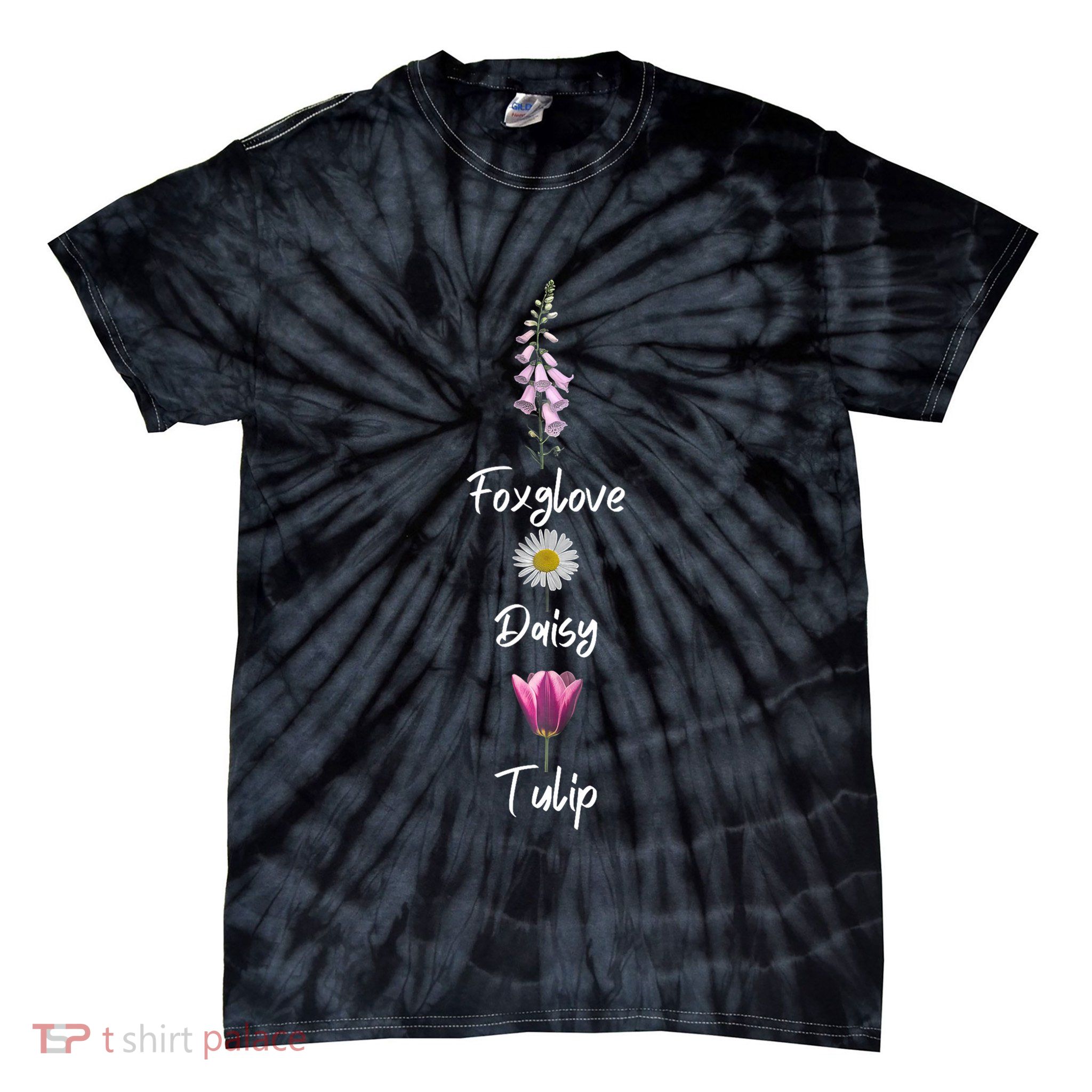Subtle Anti Trump Foxglove Daisy Tulip Floral Women Tie-Dye T-Shirt
