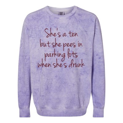 Shes A Ten But She Pees In Parking Lots When Shes Drunk Colorblast Crewneck Sweatshirt