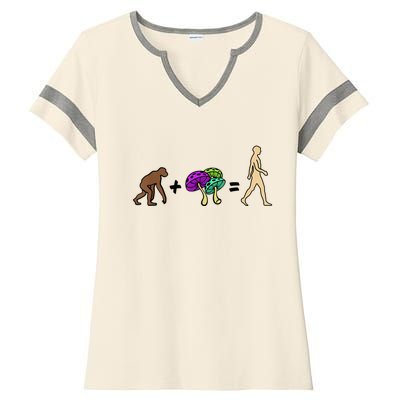 Stoned Ape Theory Psychedelic Magic Mushroom Monkey Ladies Halftime Notch Neck Tee