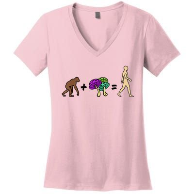 Stoned Ape Theory Psychedelic Magic Mushroom Monkey Women's V-Neck T-Shirt