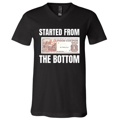 Started At The Bottom Funny Food Stamp 80s 90s Kids Know V-Neck T-Shirt