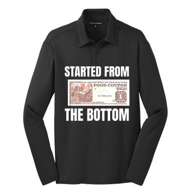 Started At The Bottom Funny Food Stamp 80s 90s Kids Know Silk Touch Performance Long Sleeve Polo