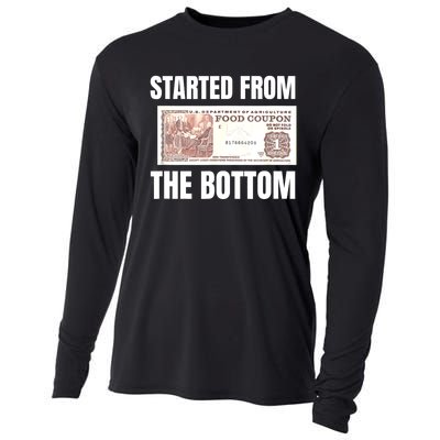 Started At The Bottom Funny Food Stamp 80s 90s Kids Know Cooling Performance Long Sleeve Crew