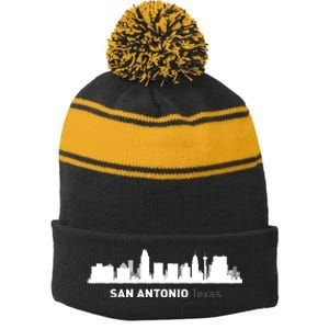 San Antonio Texas Skyline Stripe Pom Pom Beanie