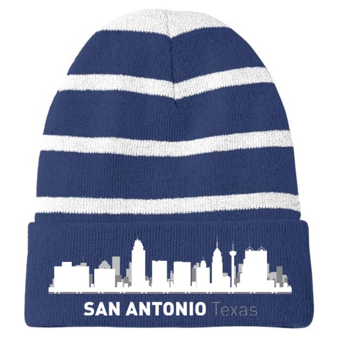 San Antonio Texas Skyline Striped Beanie with Solid Band