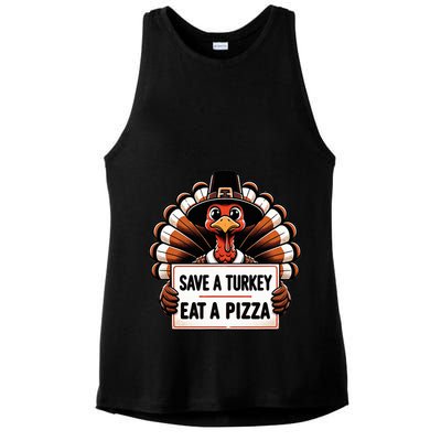 Save A Turkey Eat A Pizza Pilgrim Turkey  Ladies PosiCharge Tri-Blend Wicking Tank