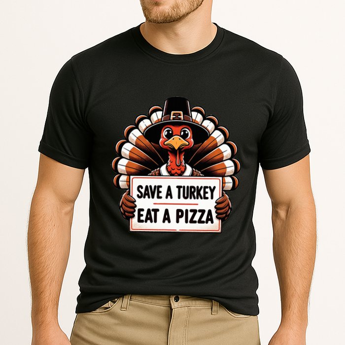 Save A Turkey Eat A Pizza Pilgrim Turkey  Cooling Performance Crew T-Shirt
