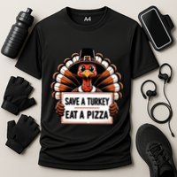 Save A Turkey Eat A Pizza Pilgrim Turkey  Cooling Performance Crew T-Shirt