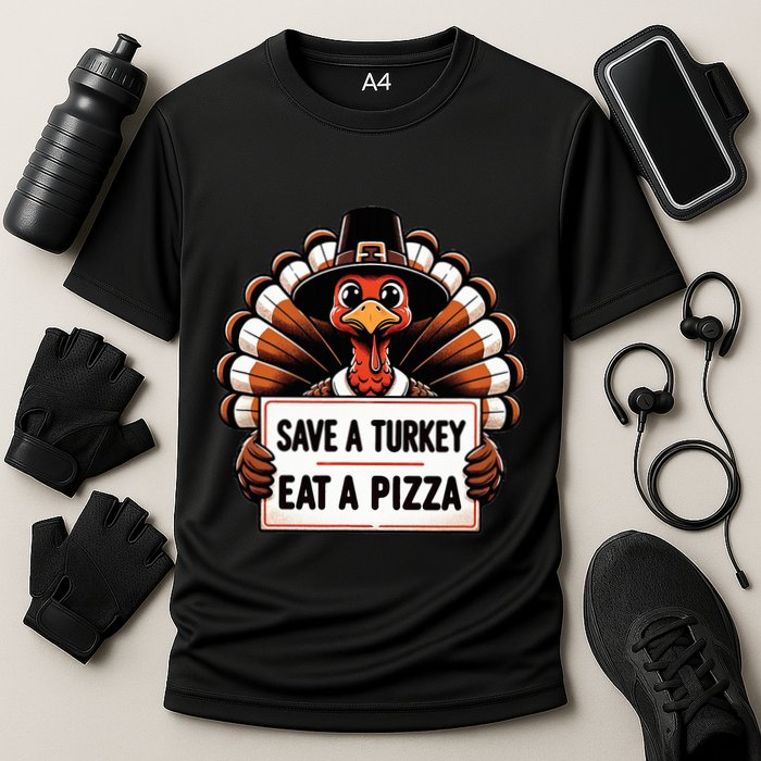 Save A Turkey Eat A Pizza Pilgrim Turkey  Cooling Performance Crew T-Shirt