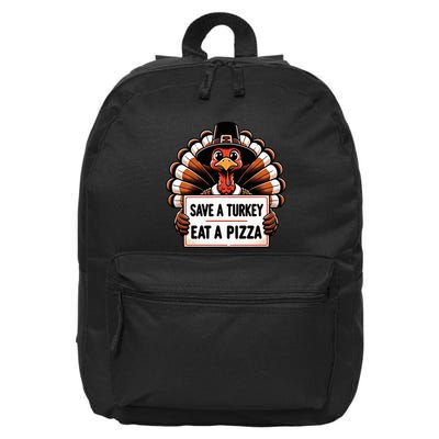 Save A Turkey Eat A Pizza Pilgrim Turkey  16 in Basic Backpack