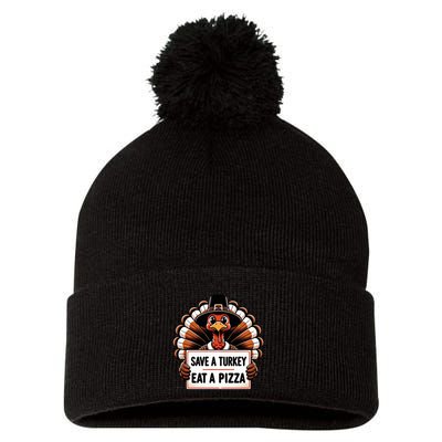 Save A Turkey Eat A Pizza Pilgrim Turkey  Pom Pom 12in Knit Beanie