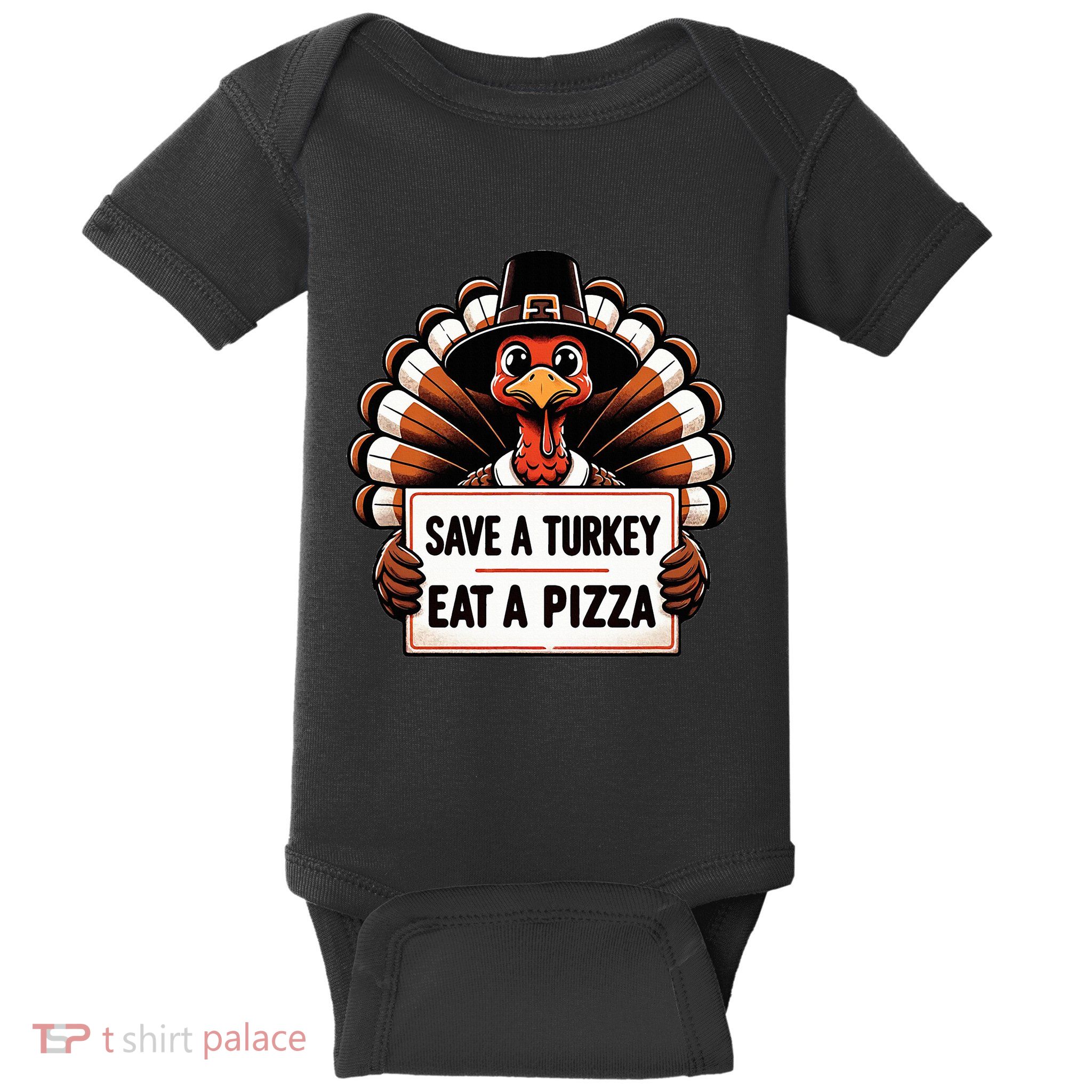 Save A Turkey Eat A Pizza Pilgrim Turkey  Baby Bodysuit