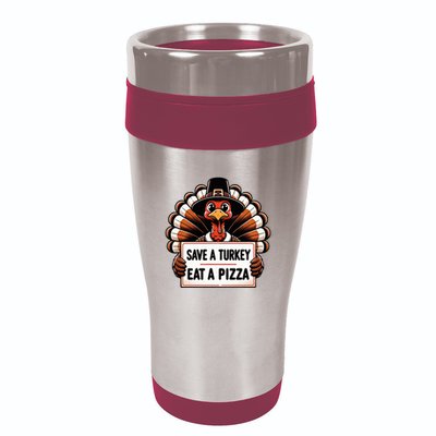 Save A Turkey Eat A Pizza Pilgrim Turkey  16oz Travel Tumbler