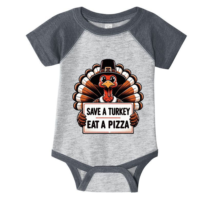 Save A Turkey Eat A Pizza Pilgrim Turkey  Infant Baby Jersey Bodysuit