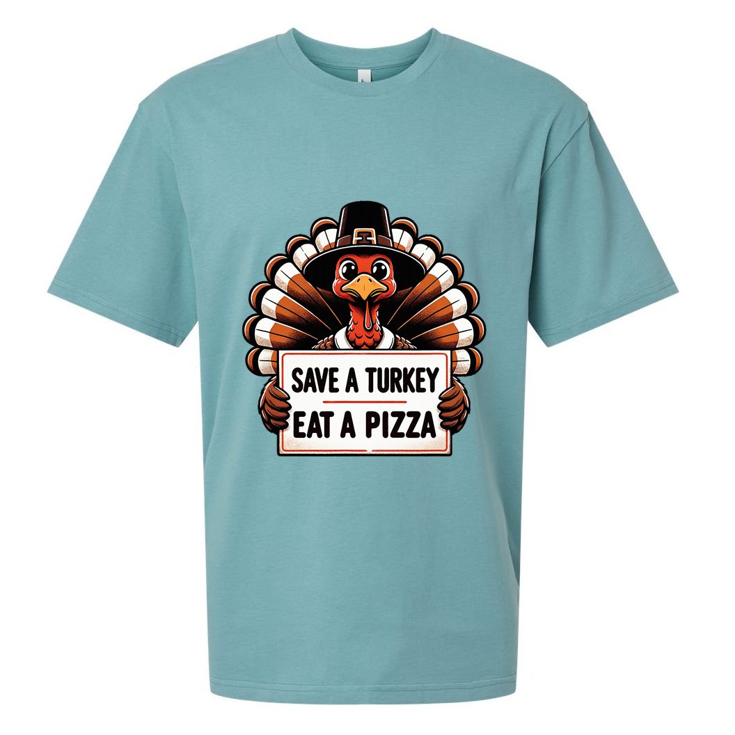 Save A Turkey Eat A Pizza Pilgrim Turkey  Sueded Cloud Jersey T-Shirt