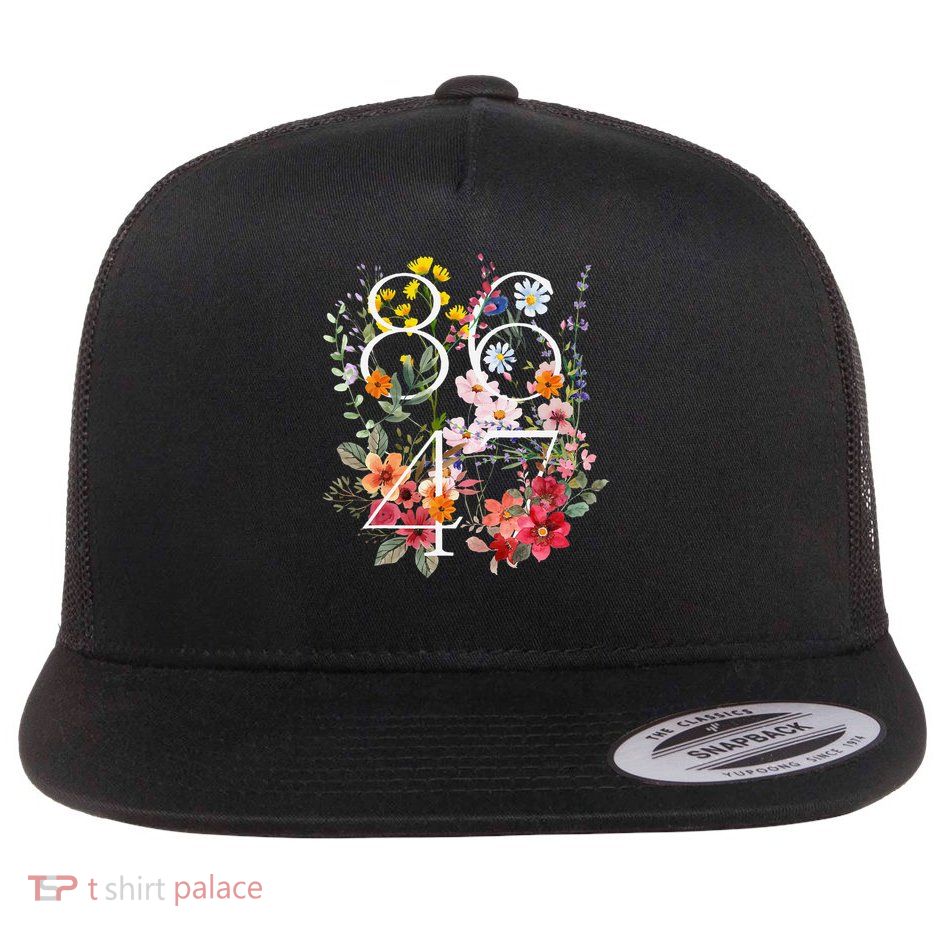 Subtle Anti Trump 8647 Flower Floral Wild President Liberal Flat Bill Trucker Hat