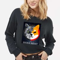 Shiba Army Terminator Dog Crypto Currency Meme Cropped Pullover Crew