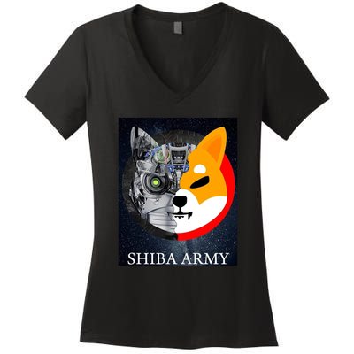 Shiba Army Terminator Dog Crypto Currency Meme Women's V-Neck T-Shirt