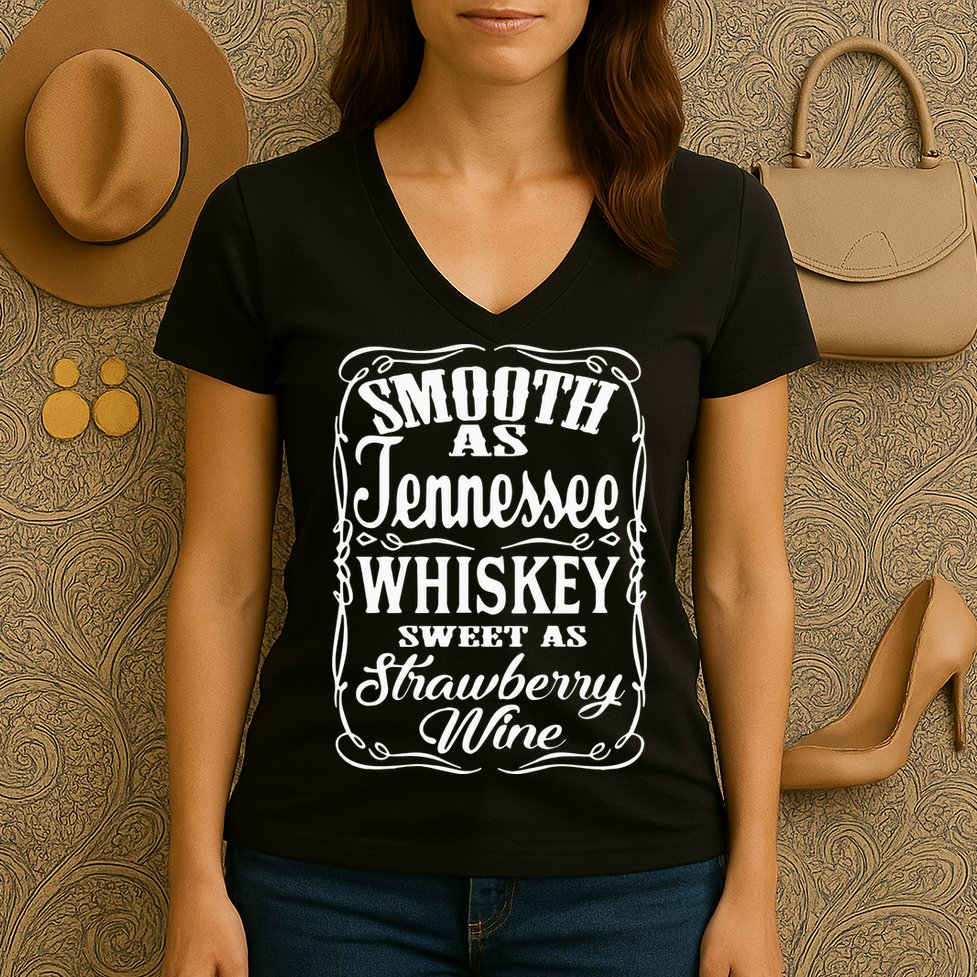 Smooth As Tennessee Whiskey Sweet As Strawberry Wine Women's V-Neck T-Shirt