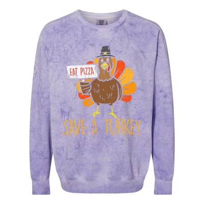 Save A Turkey Eat Pizza Funny Thanksgiving Colorblast Crewneck Sweatshirt