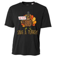 Save A Turkey Eat Pizza Funny Thanksgiving Cooling Performance Crew T-Shirt