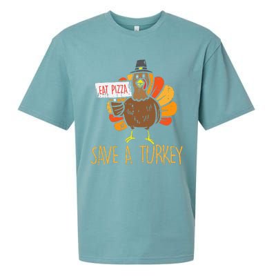 Save A Turkey Eat Pizza Funny Thanksgiving Sueded Cloud Jersey T-Shirt