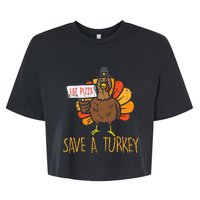 Save A Turkey Eat Pizza Funny Thanksgiving Bella+Canvas Jersey Crop Tee