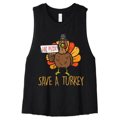 Save A Turkey Eat Pizza Funny Thanksgiving Women's Racerback Cropped Tank