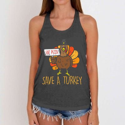 Save A Turkey Eat Pizza Funny Thanksgiving Women's Knotted Racerback Tank