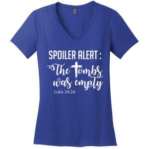 Spoiler Alert Tomb Was Empty Easter Funny Christian Gift Women's V-Neck T-Shirt