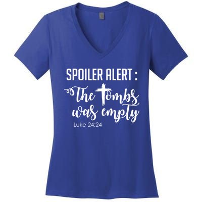 Spoiler Alert Tomb Was Empty Easter Funny Christian Gift Women's V-Neck T-Shirt