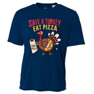 Save A Turkey Eat Pizza Funny Autumn Thanksgiving Groovy Cooling Performance Crew T-Shirt