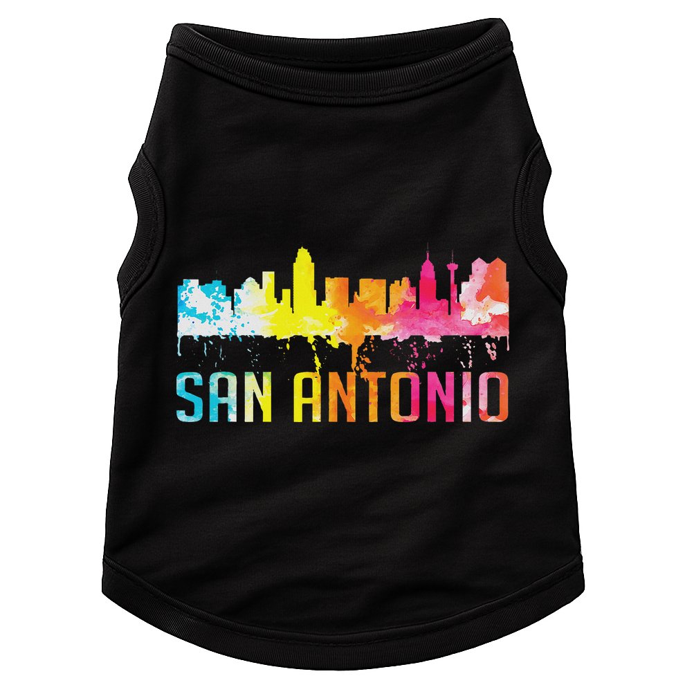 San Antonio Texas Retro Watercolor City Skyline Art Souvenir Doggie Tank
