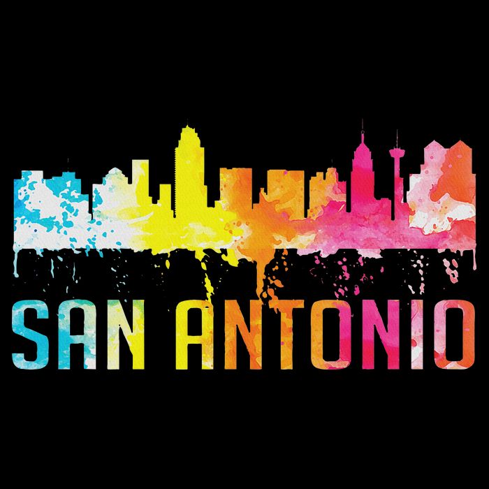 San Antonio Texas Retro Watercolor City Skyline Art Souvenir Doggie Tank