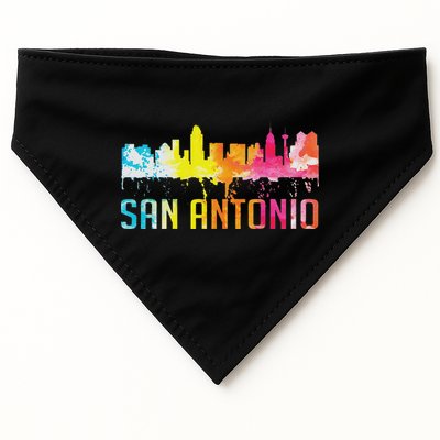 San Antonio Texas Retro Watercolor City Skyline Art Souvenir USA-Made Doggie Bandana