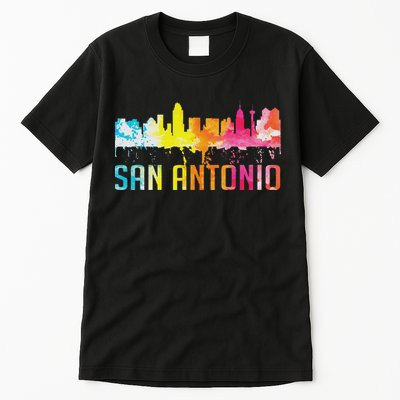 San Antonio Texas Retro Watercolor City Skyline Art Souvenir Tall T-Shirt